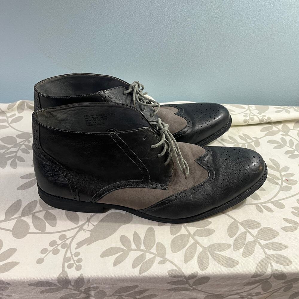 Alpine Swiss Geneva Chukka Boots Mens 14 Gray Black Wingtip Brogue LaceUp Oxford - Picture 2 of 10